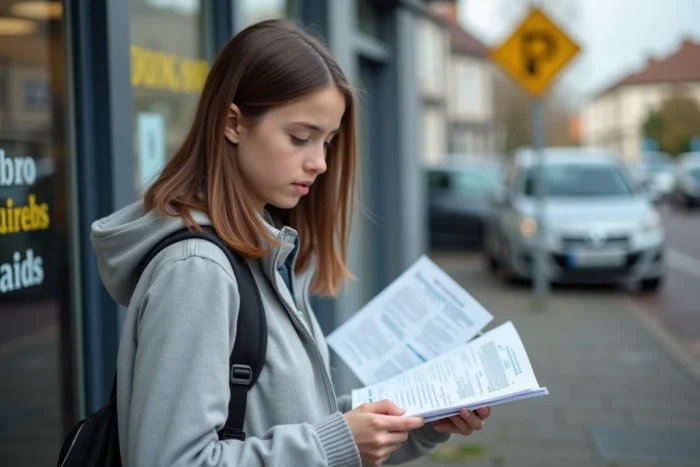 Adolescente de 16 ans consultant les documents pour s'inscrire à l'auto-école