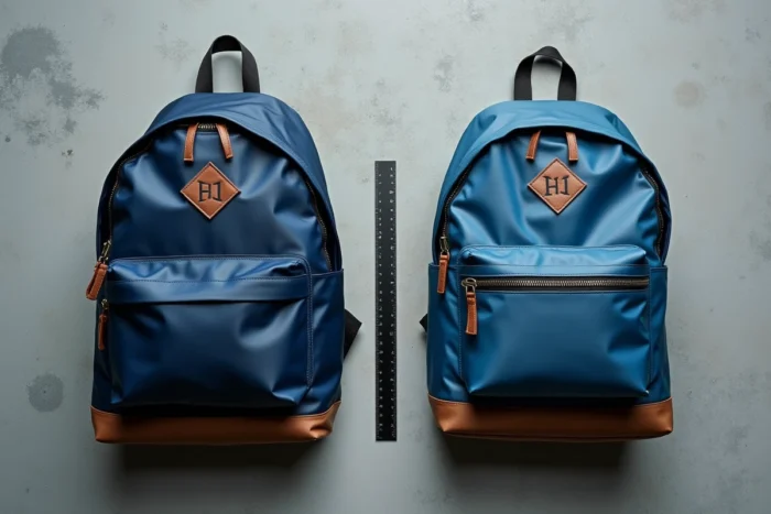 Comparaison côte à côte d'un sac Eastpak original et d'une contrefaçon pour identifier les différences visibles