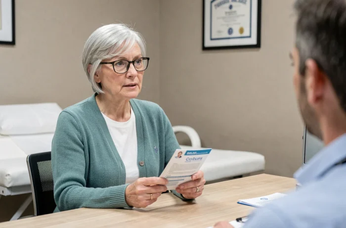 Femme âgée consultant un médecin dans un cabinet médical moderne pour un bilan de santé