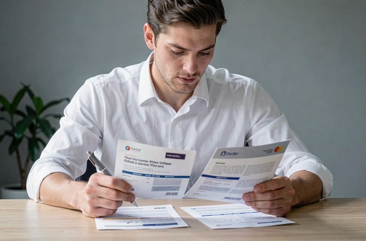 Homme comparant des offres de crédit à la consommation à son bureau à domicile